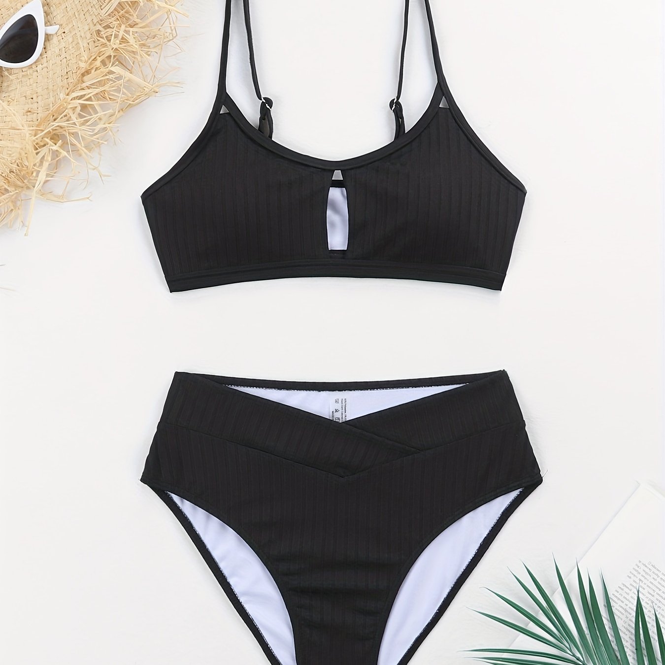 Solid V Neck Bikini Set High Cut Two Pieces Swimsuit