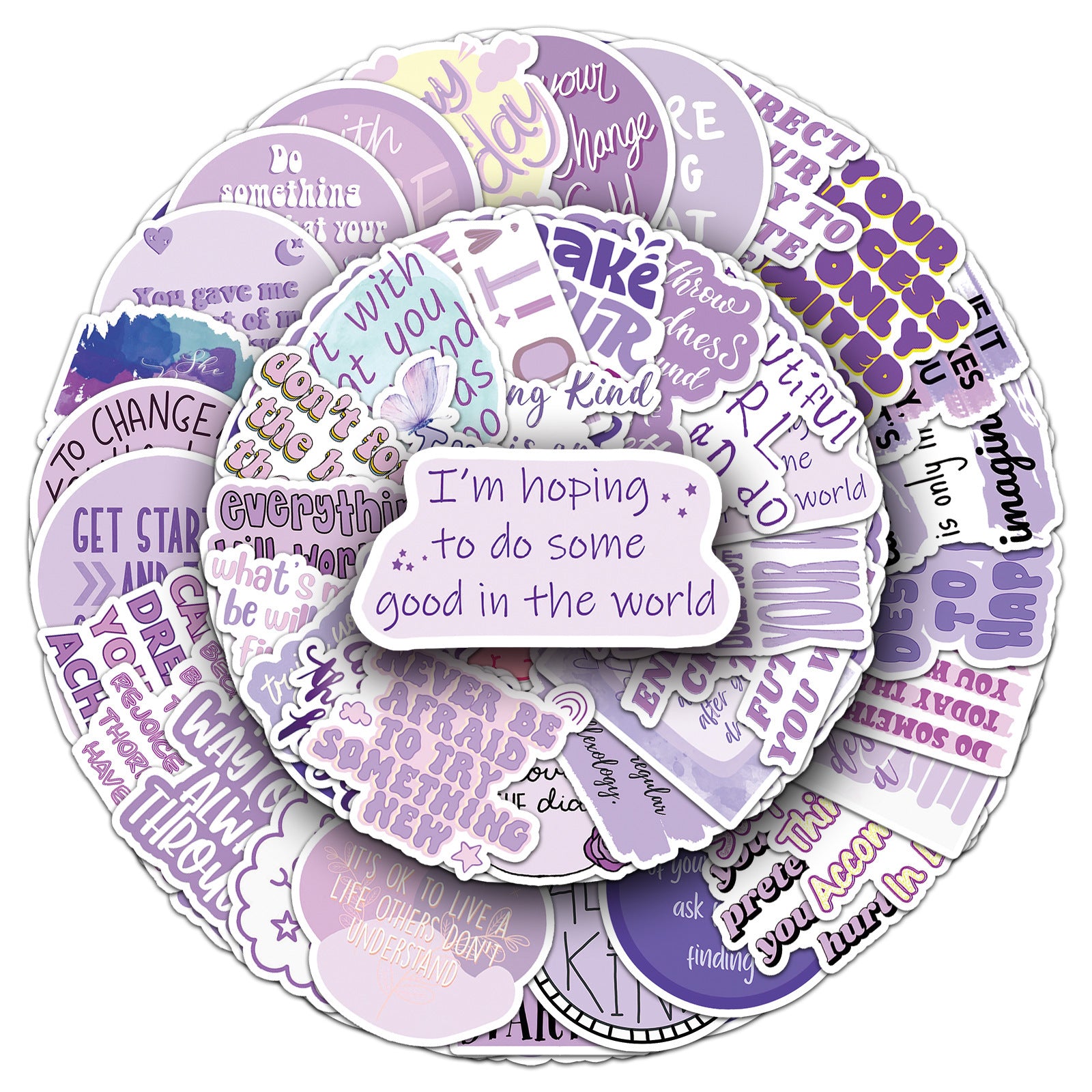 50pcs Purple Motivational Stickers Waterproof & Reusable Inspirational Phrases