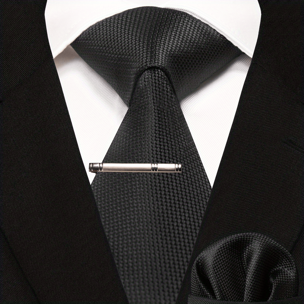 3pc Silk Tie And Square Scarf Tie Clip Set For Men
