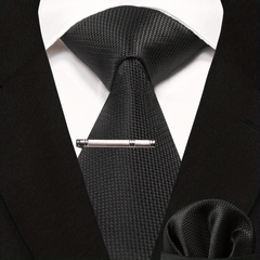 3pc Silk Tie And Square Scarf Tie Clip Set For Men