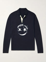Smile Face Pattern Knit Polo Shirt Men's Casual Lapel Pullover Sweater
