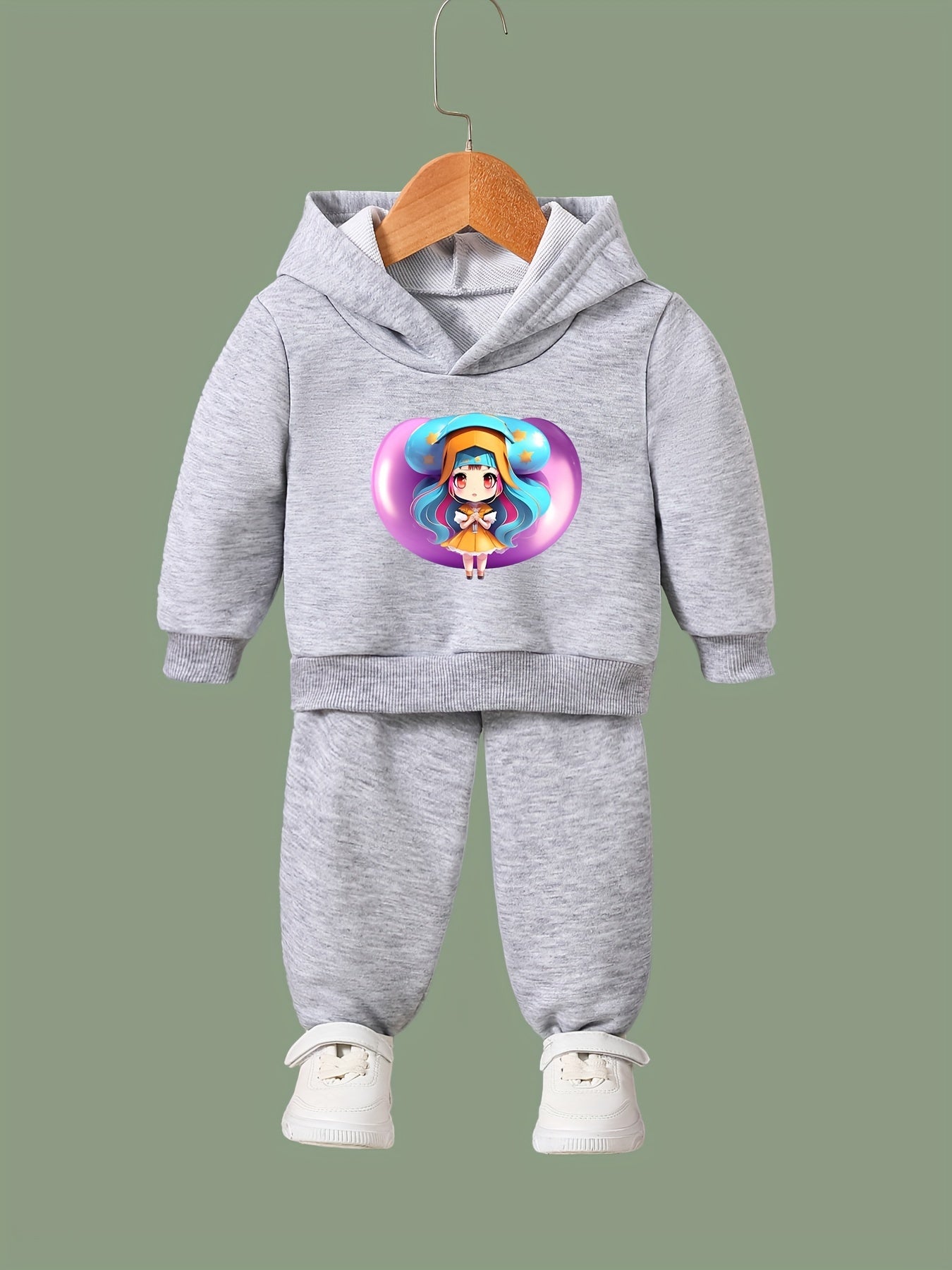 OERYUI Girls Boys 2pcs Cartoon Hoodies Pants Set Spring Fall Sports
