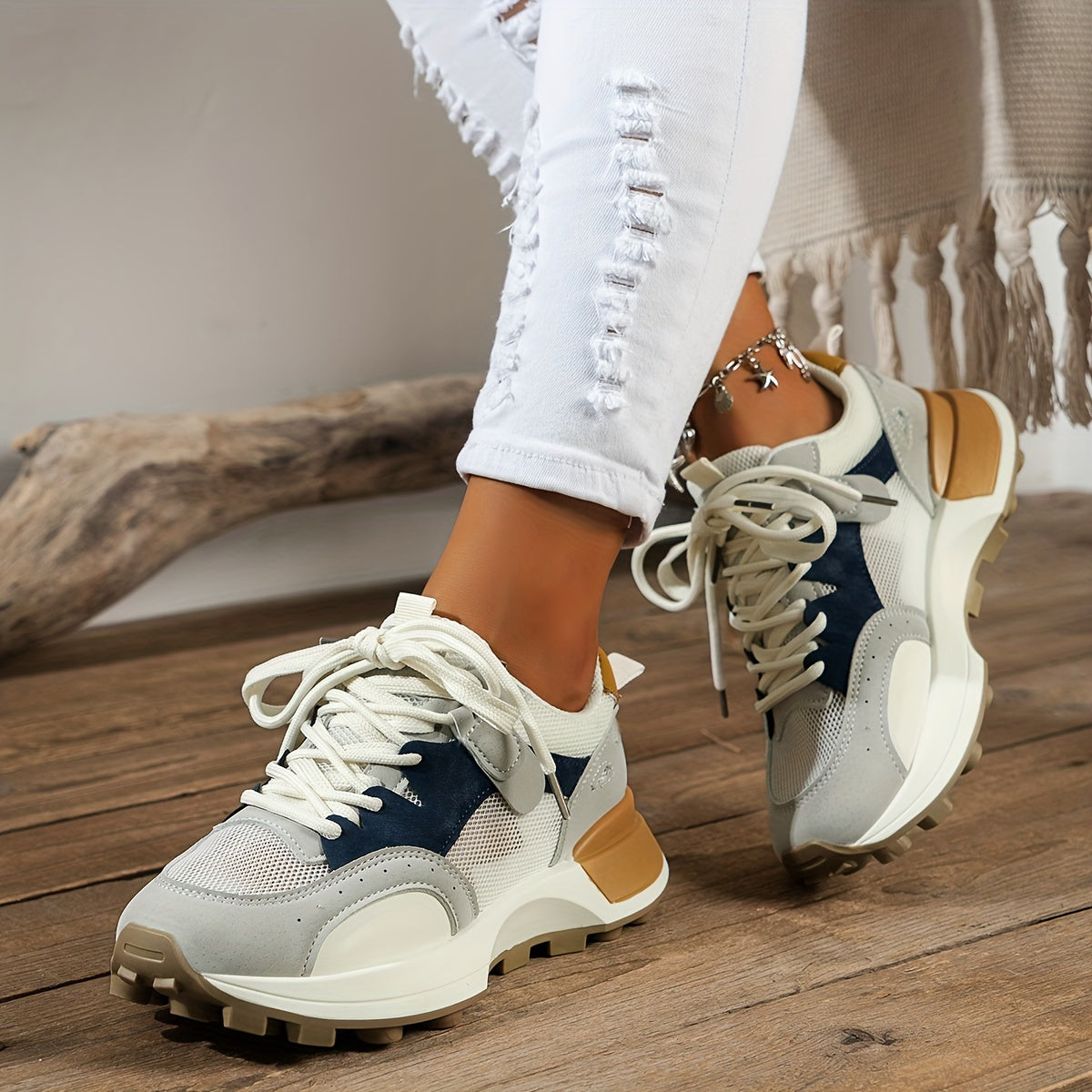 Block Mesh Chunky Sneakers Lightweight Shock Absorption Dad Shoes