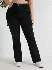 Casual Jeans Women's Plus Solid High Rise Cargo Jeans
