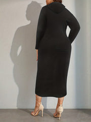 Women's Plus Solid Long Sleeve Hooded Slim Fit High Stretch Dress