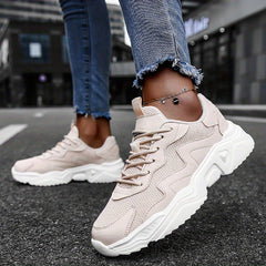 Women's Mesh Panel Sneakers Low Top Lace Up Shoes