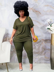 Plus Size Short Sleeve Top & Pants Outfit Set