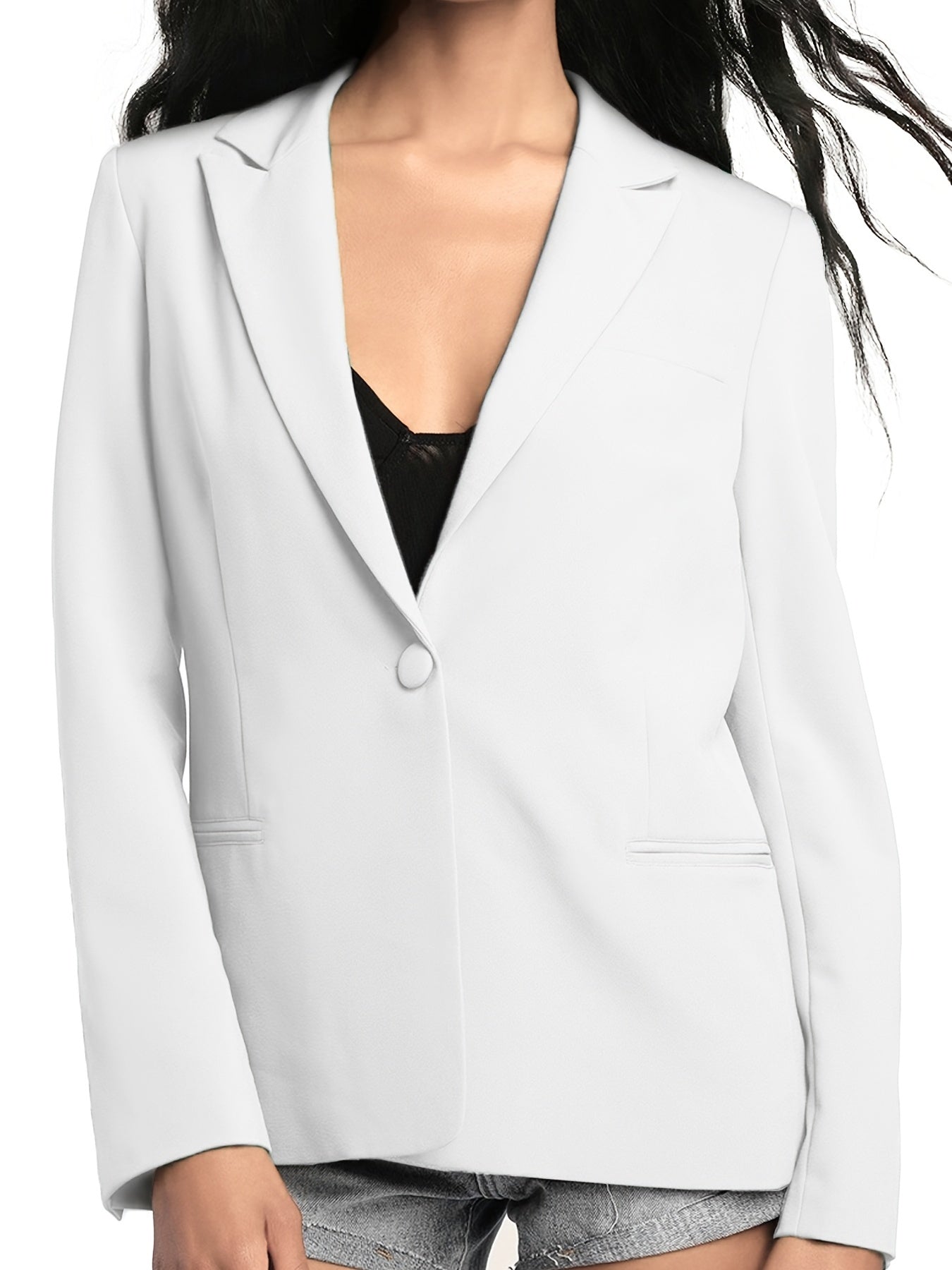 Solid Long Sleeve Button Blazer Double Lapel Jacket