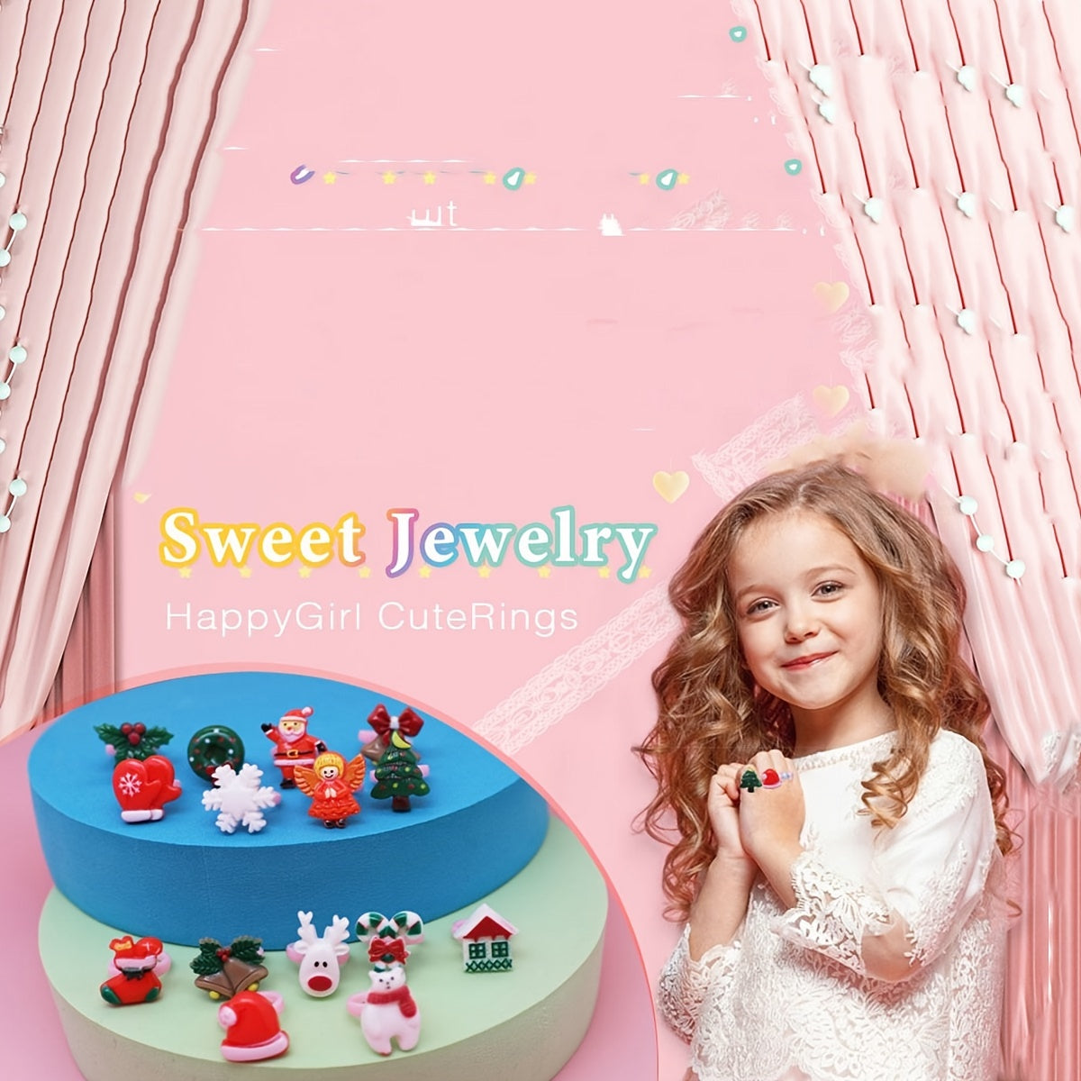 24 Pieces Girl Jewelry Ring Adjustable Christmas Kids Play Rings