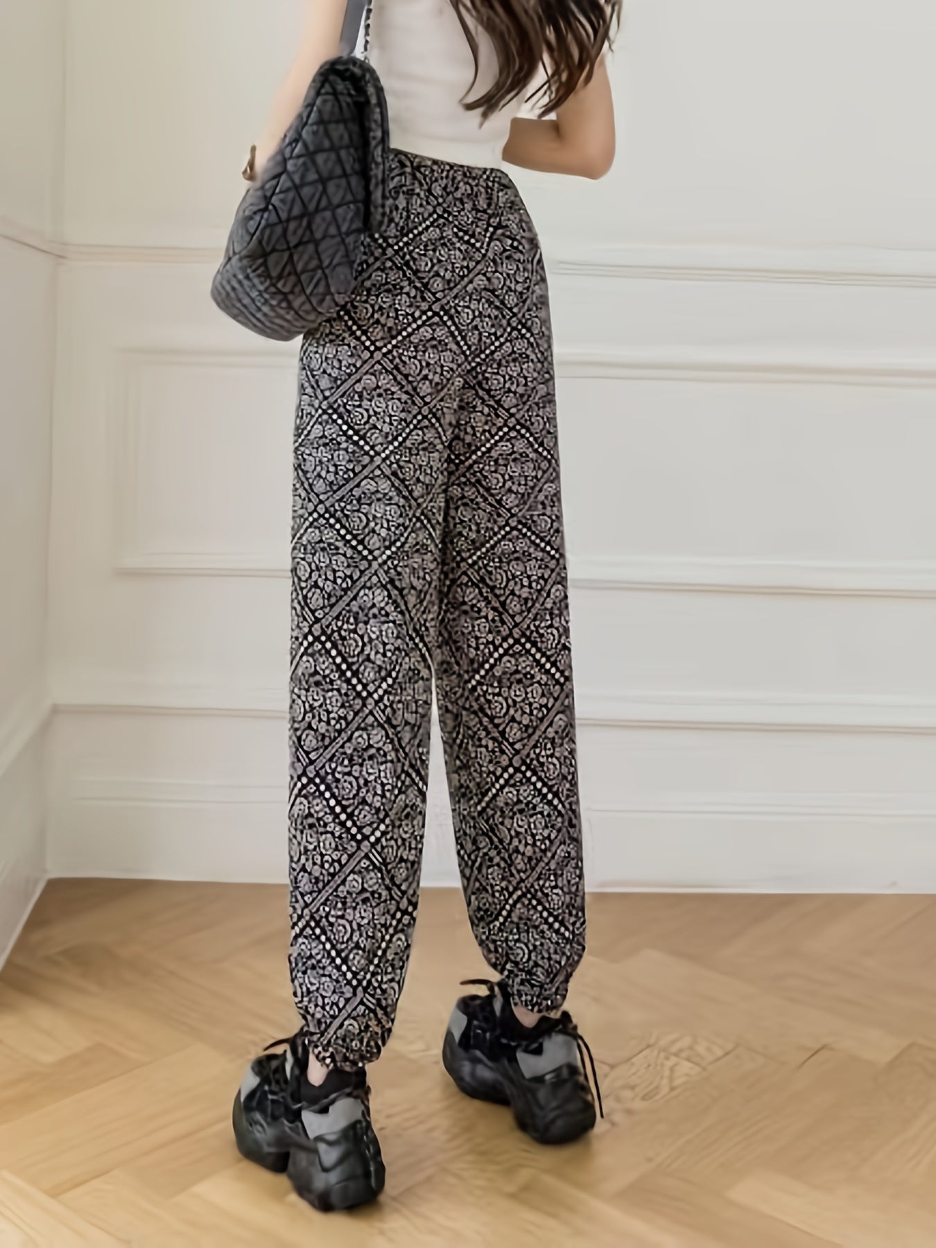 Floral Print High Waist Drawstring Pants Casual Women's Clothing