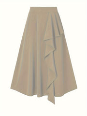 Solid High Waist Ruffled A Line Skirt