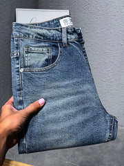 Retro Straight Leg Jeans Mens Casual Stretch Denim Pant
