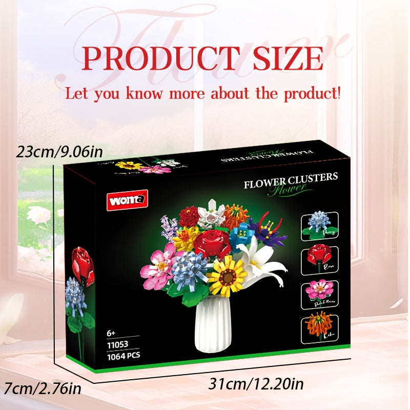 WOMA Bouquet Building Block Set Eternal Roses for Girls 6+ Hand Eye Coordination