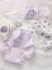5 Pcs Strawberry & Rabbit Briefs & Ribbed Cotton Bikini Panties