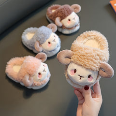 Furry Cartoon Sheep Boys House Shoes - Soft Bottom, Non Slip, Indoor Comfort