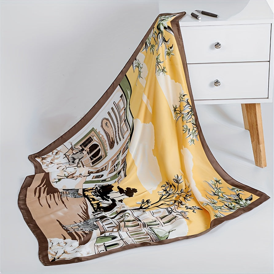 Yellow Square Scarf Classic Print Windproo...