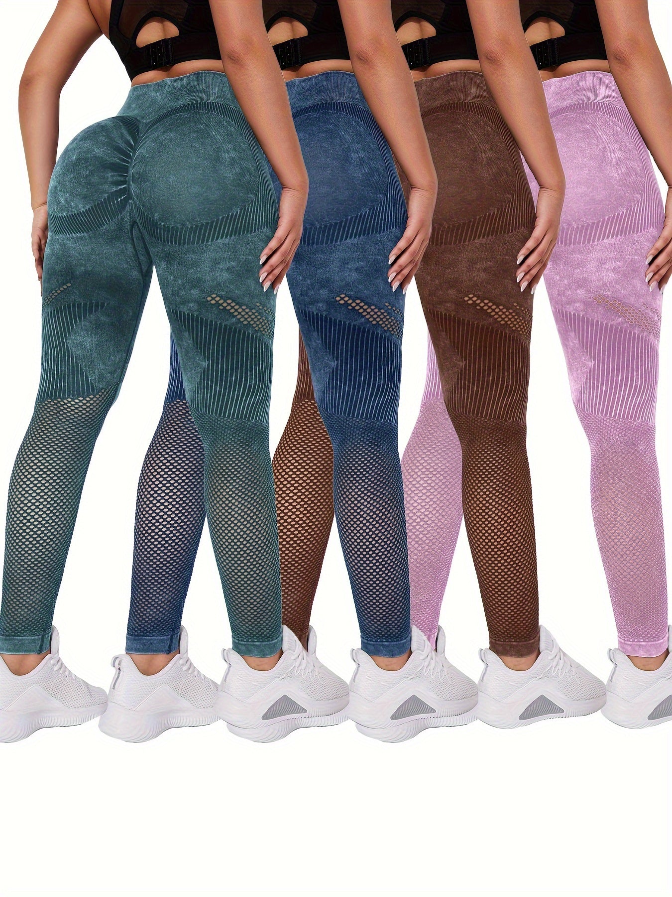 4pcs Hollow Fitness Butt Lifting Leggings High Waist Yoga Tight Pants