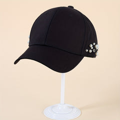 Faux Pearl Rhinestone Baseball Cap Solid Dad Hat