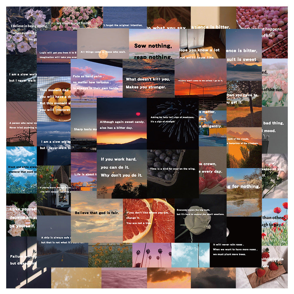 50 English Scenery Short Sentence Stickers DIY Waterproof Stickers