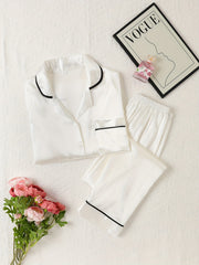 Satin Pajama Set Long Sleeve Top & Pants Women's Sleepwear