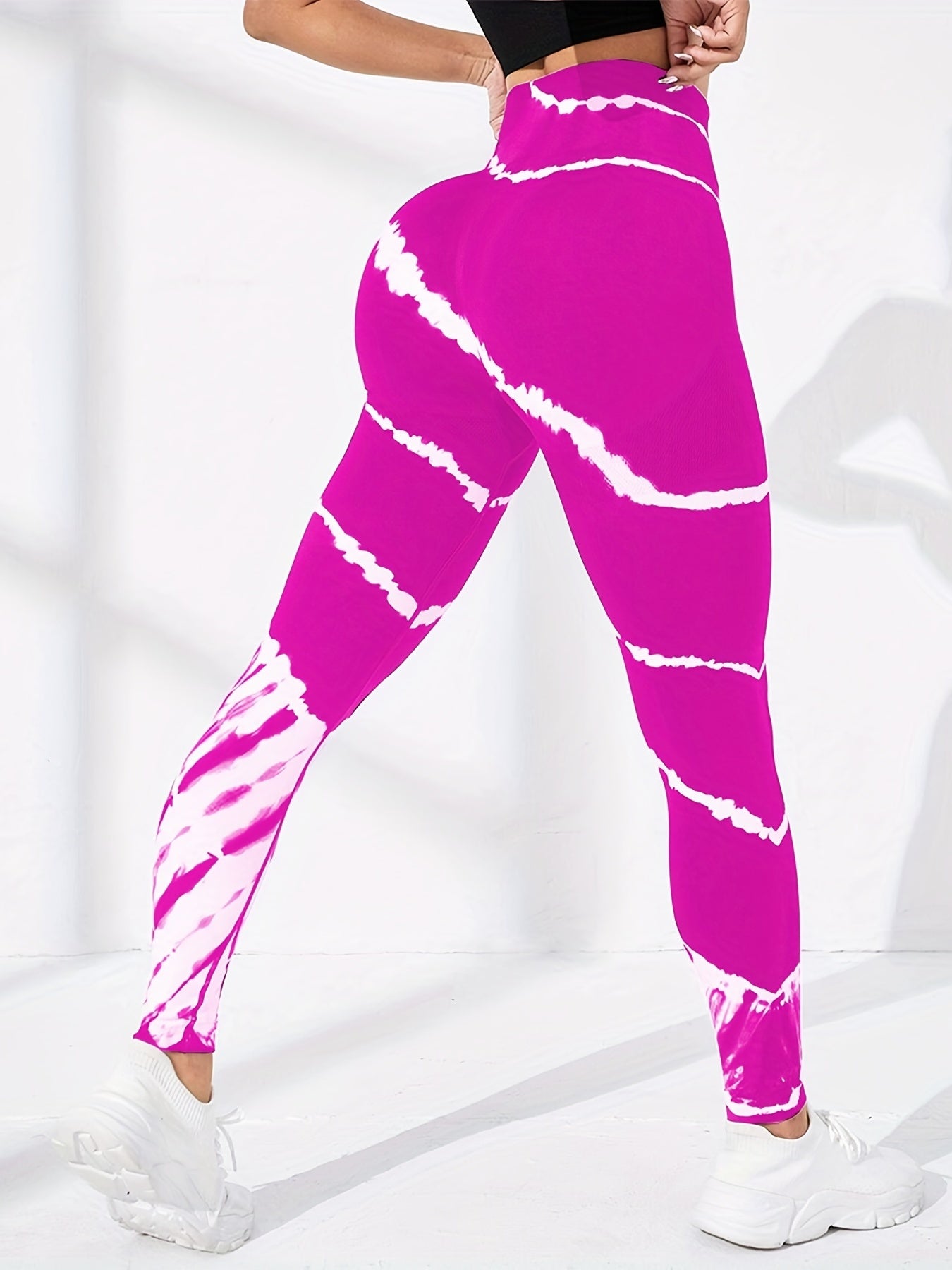 Tie Dye Striped High Waist Yoga Pants Slimming Tight Peach Hip Leggings