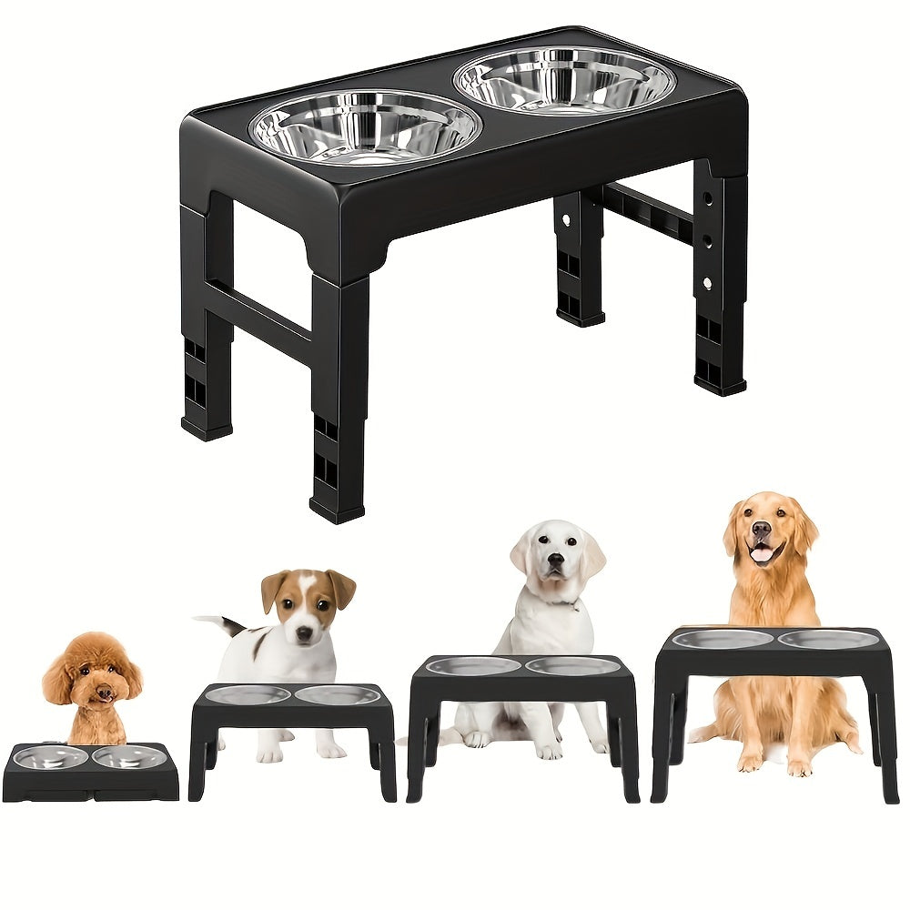 Adjustable Height Raised Pet Bowl - Stainless Steel - Small/Large Pets