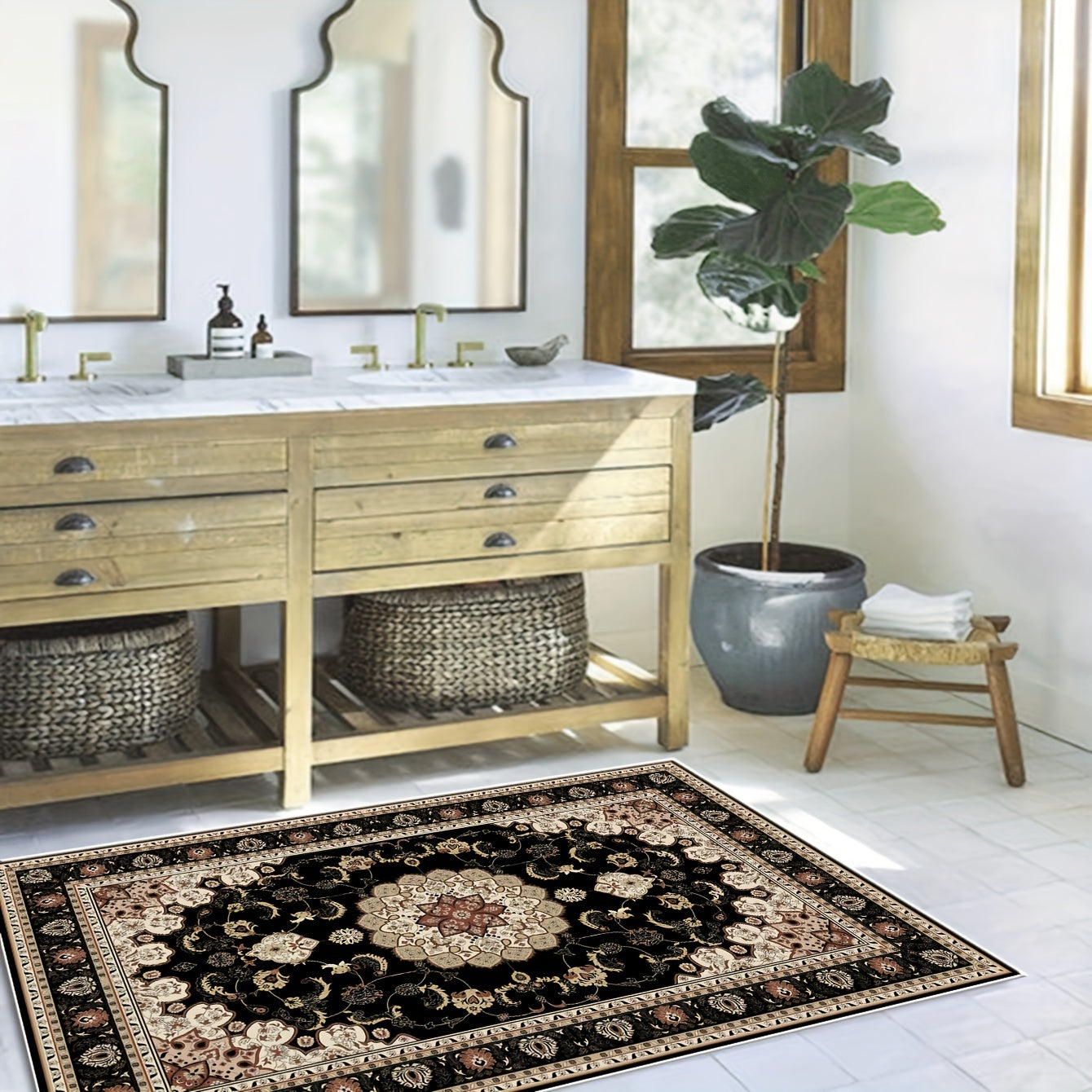 Boho Floral Waterproof Rug for Living Room Entry Outdoor