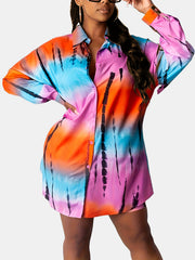 Tie Dye Long Sleeve Button Up Casual Blouse
