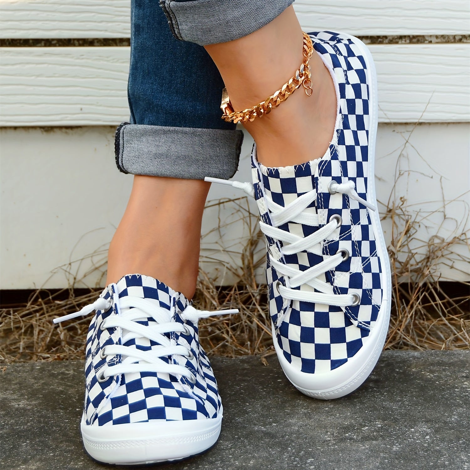 Women's Checkerboard Canvas Slip-On Shoes