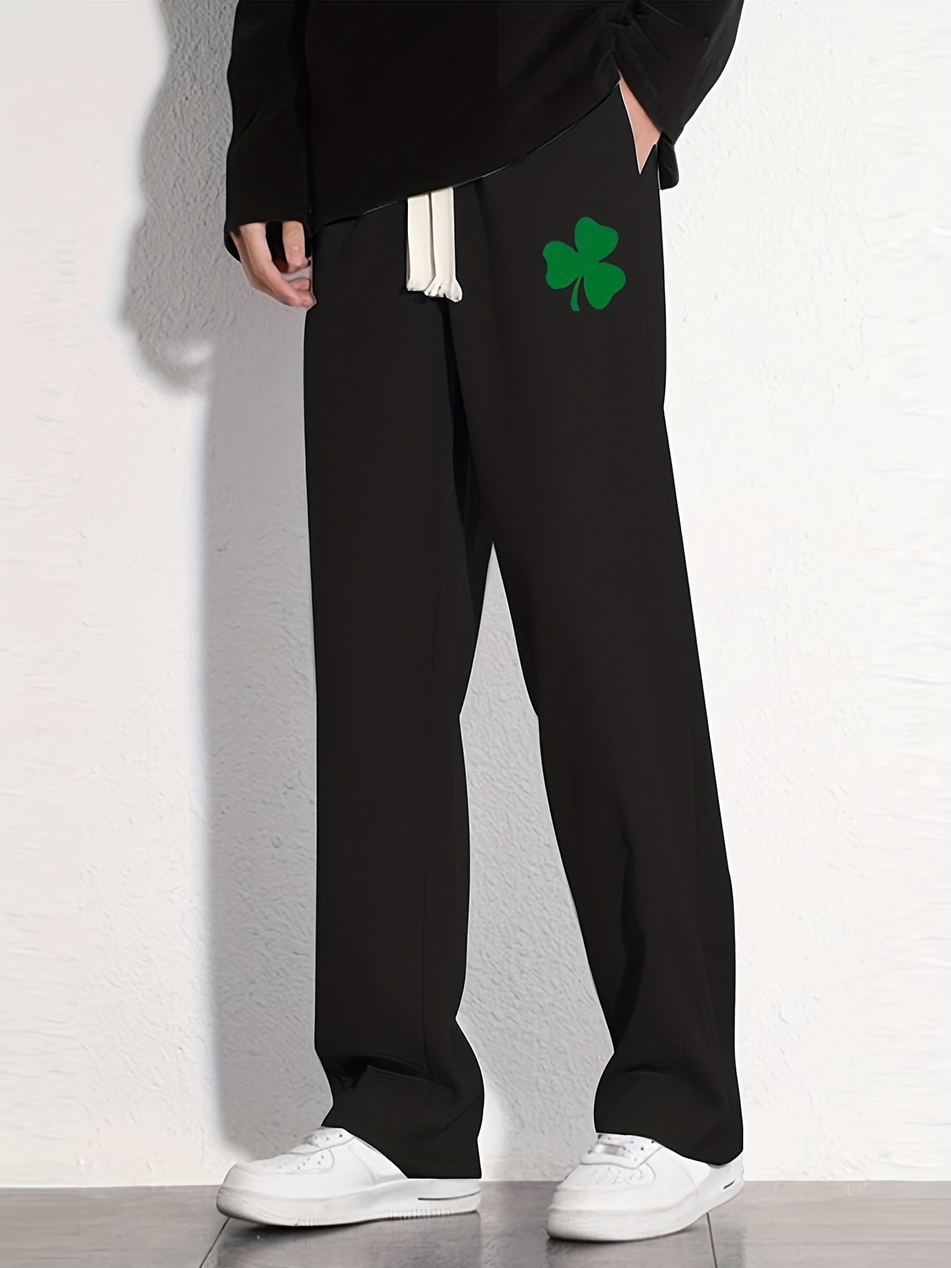Clover Cotton Sweatpants Men's Casual Solid Loose Fit Drawstring Pants