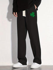 Clover Cotton Sweatpants Men's Casual Solid Loose Fit Drawstring Pants