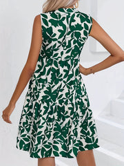 Plants Print V Neck Sleeveless Midi Dress