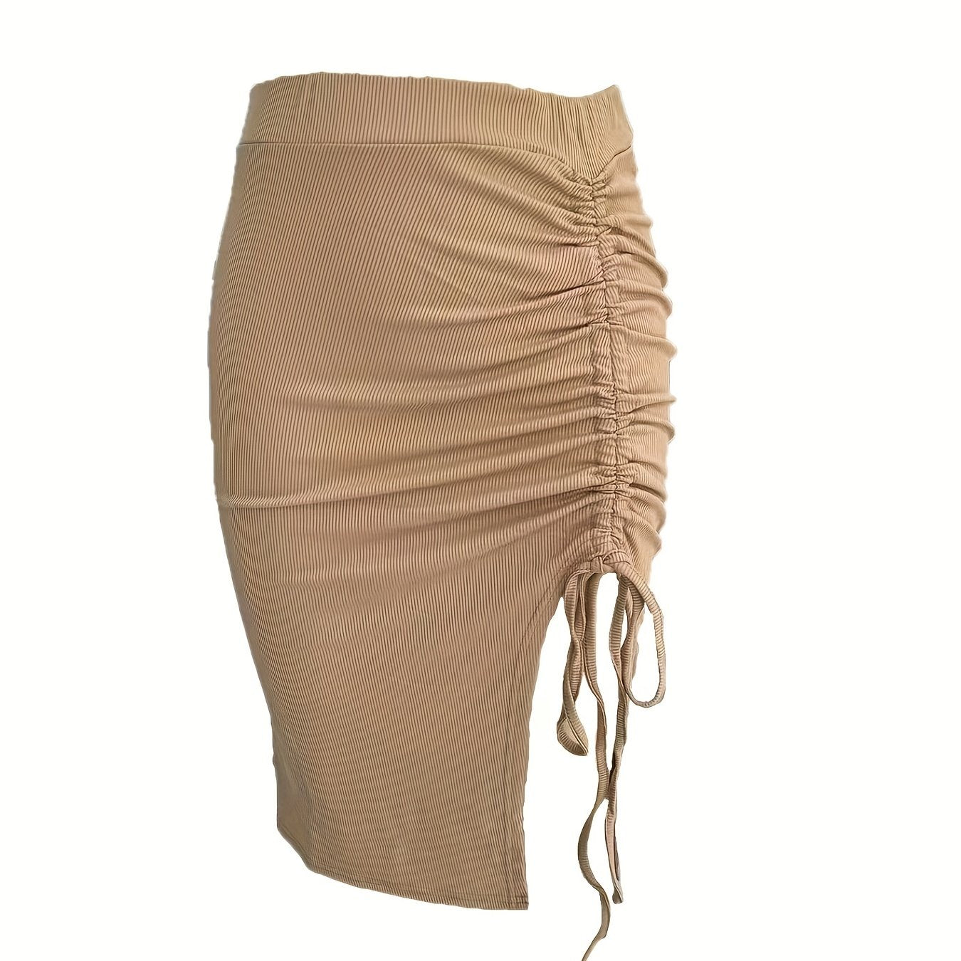 Ruched Drawstring Side Split Bodycon Skirt for Women