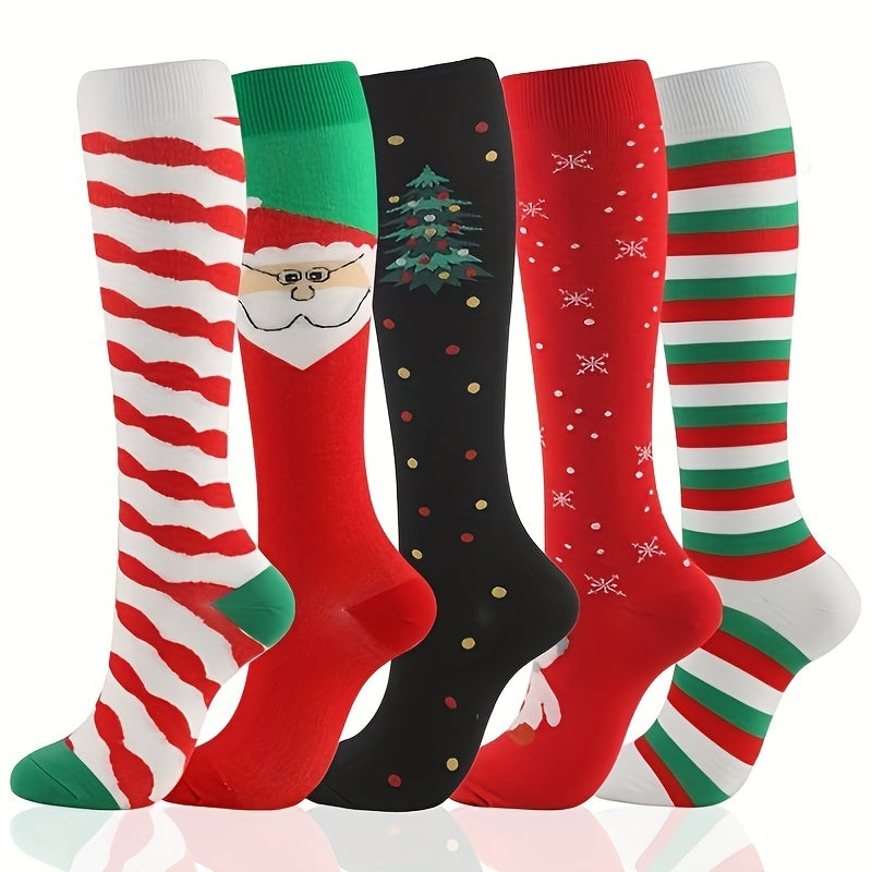 5 Pairs Warm Compression Thigh Socks Christmas Gift