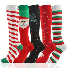 5 Pairs Warm Compression Thigh Socks Christmas Gift
