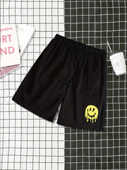 Smile Print Men's Summer Casual Shorts Elastic Waist Drawstring