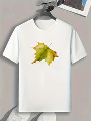 Leaf Pattern Print Men's Sports T-shirt for Fitness Activities