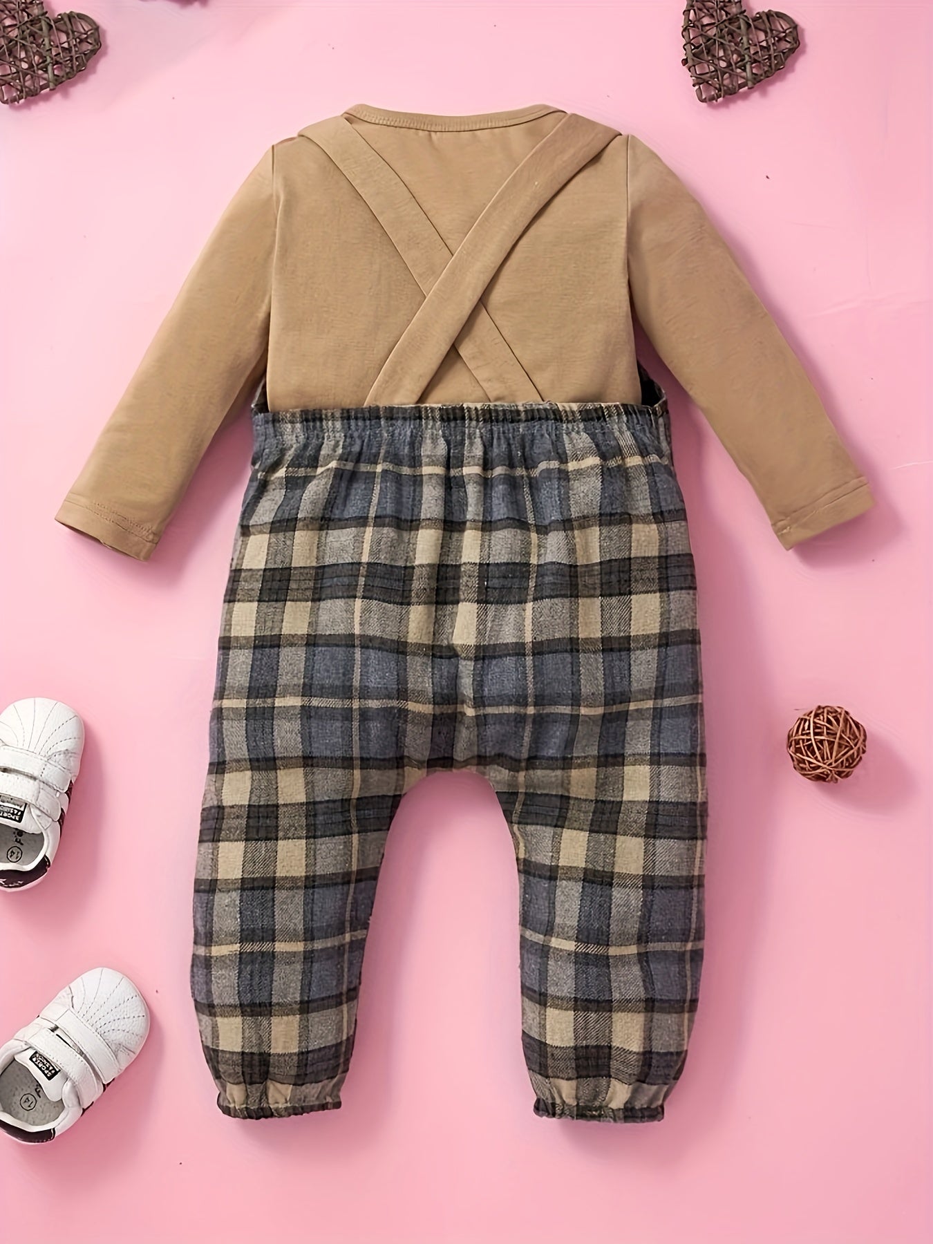 Baby Girl's 2pcs Plaid Overalls & Solid Top Set for Spring Fall