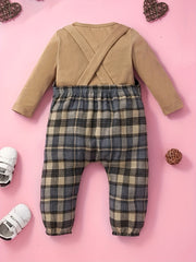 Baby Girl's 2pcs Plaid Overalls & Solid Top Set for Spring Fall