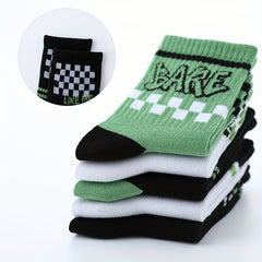 5 Pairs Kids Smiley Face Checkerboard Socks