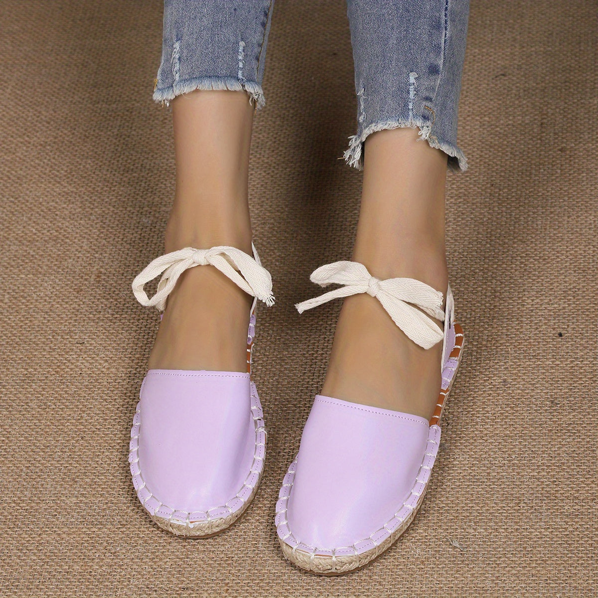 Espadrille Flat Shoes Closed Toe Lace Up Ankle Slingback Sandals