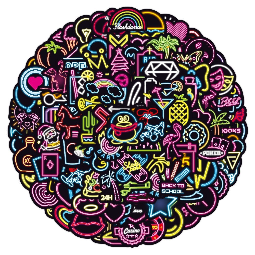 100pcs Neon Vinyl Stickers Water Bottle Pack Laptop Phone Skateboard