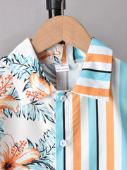 Boys Hawaii Leaf Print Shirt&Shorts Set Summer Kids Clothing