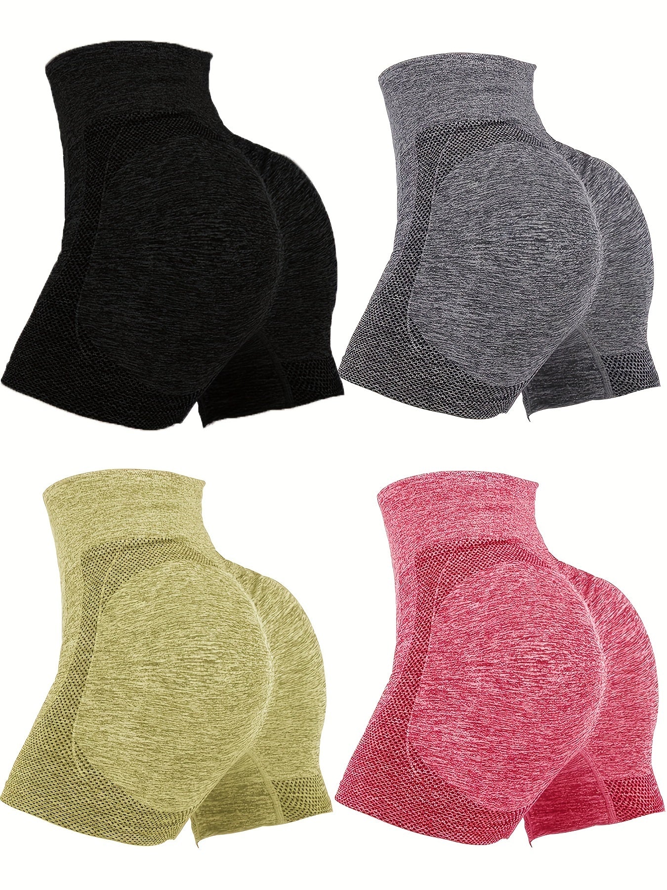 4-Pack High Waist Butt Lifting Workout Shorts for Women