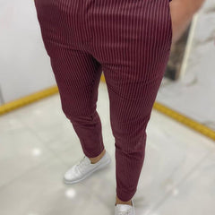 Men's Striped Slim Fit Suit Pants