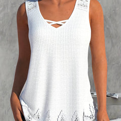 Tank Top Women's Plus Lace Waffle Pattern V Neck Tank Top