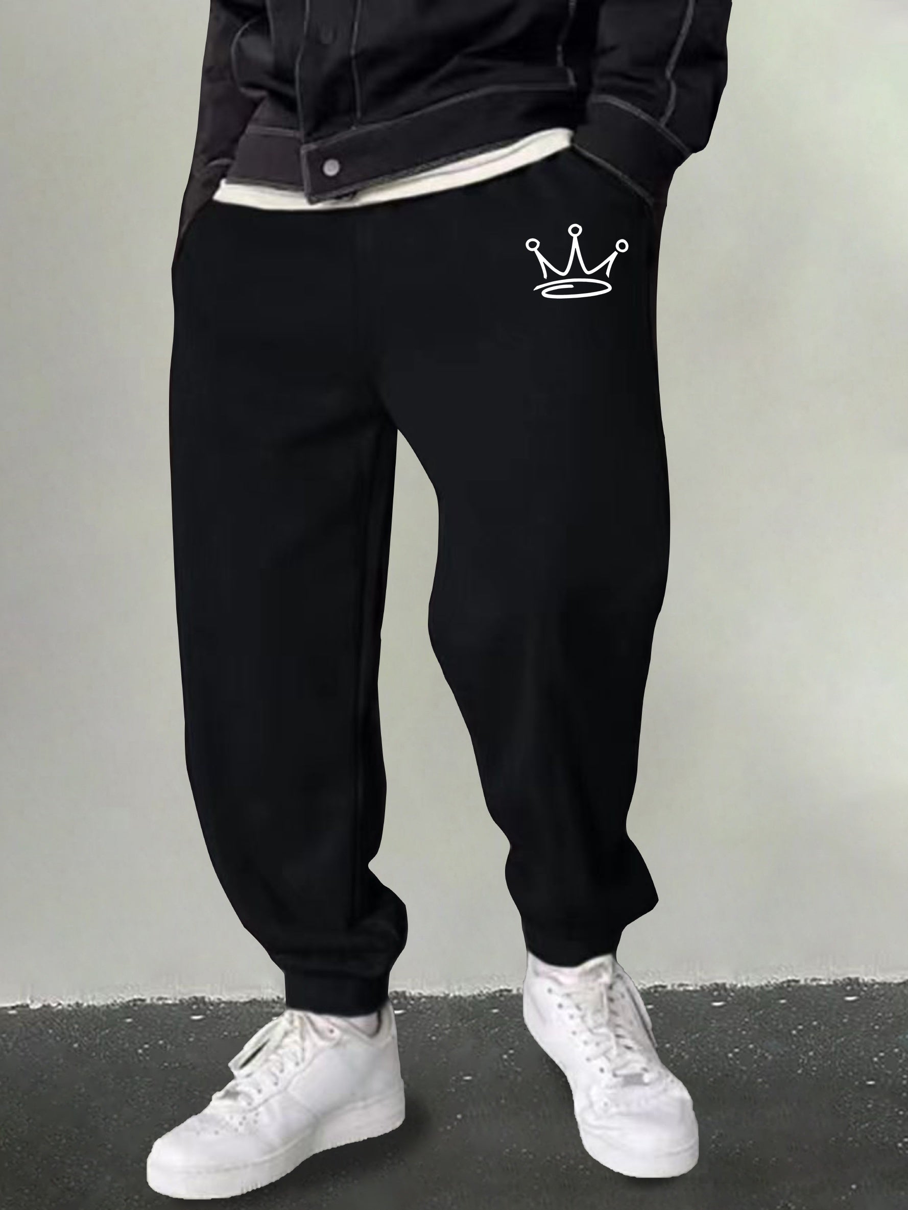 Men's Crown Graphic Sweatpants Drawstring Joggers Outdoor
