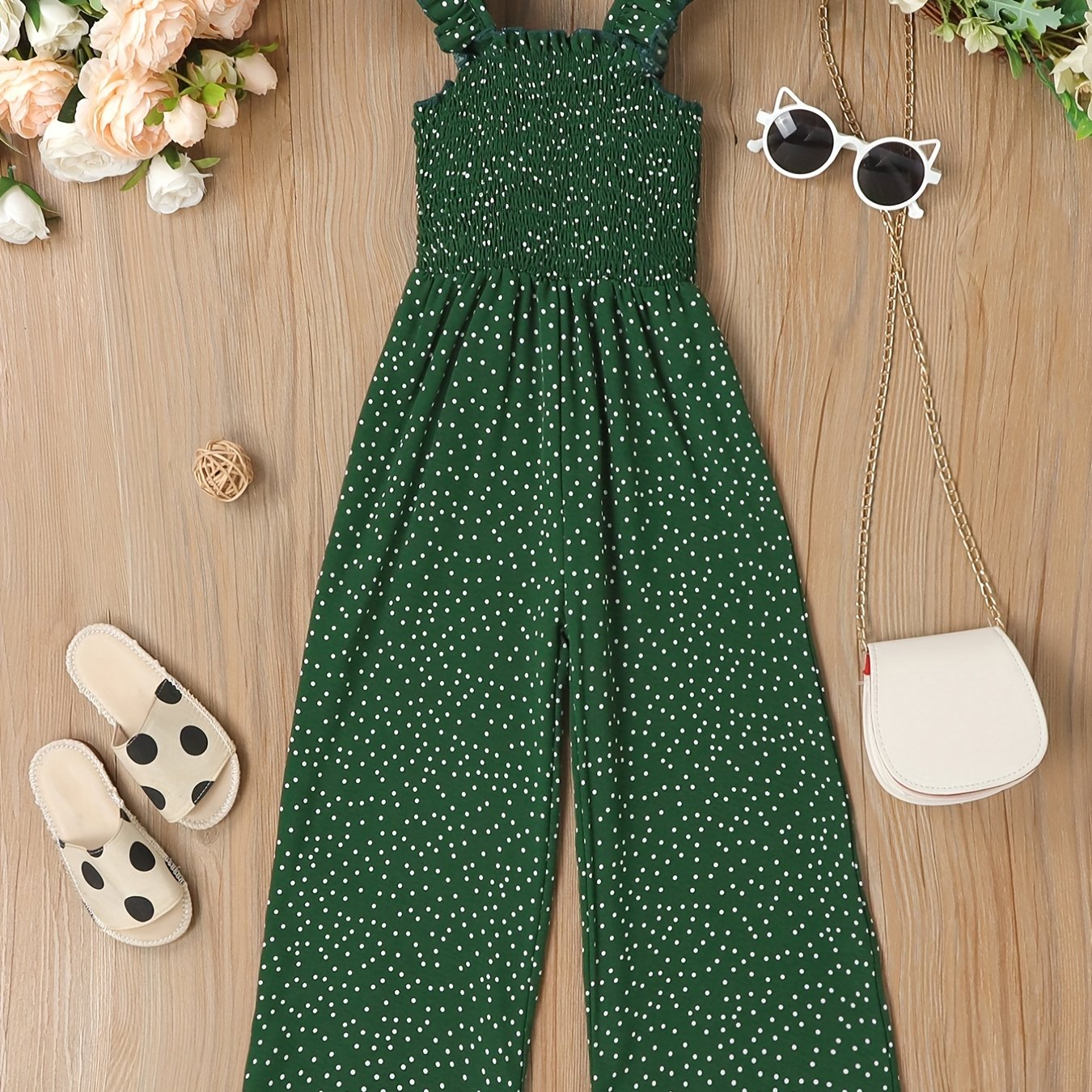 Girls Ruffled Polka Dot Cami Jumpsuit for Summer Party