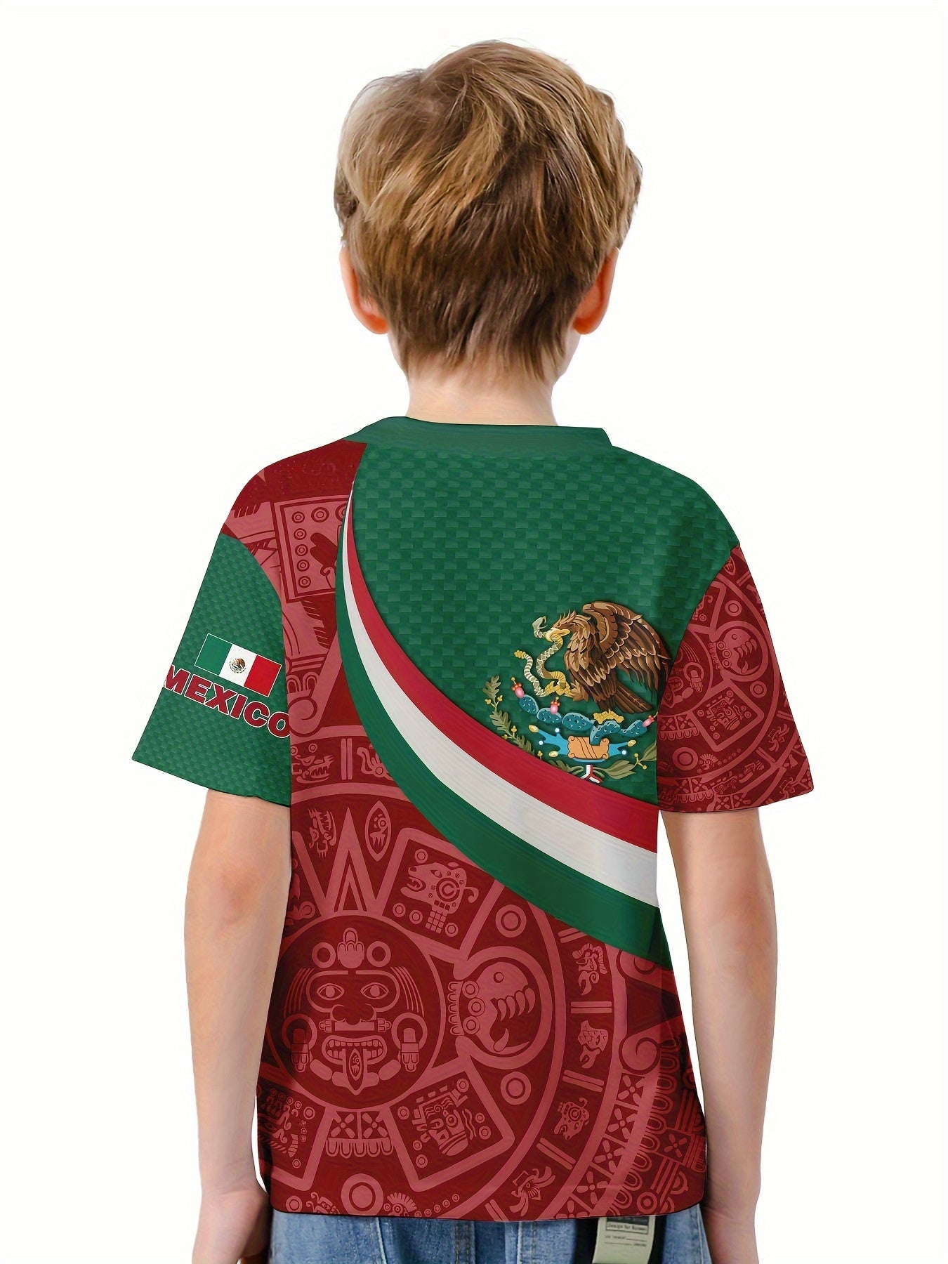 Mexico Flag 3D Print Boy's Casual Tees Short Sleeve Crew Neck Comfy T shirt
