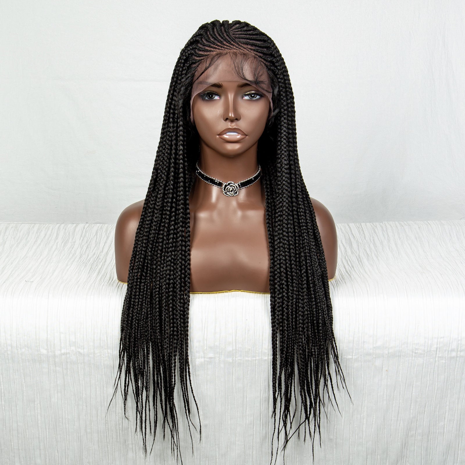 Synthetic Box Braided Lace Wig Knotless Cornrow Braids with Baby Hair